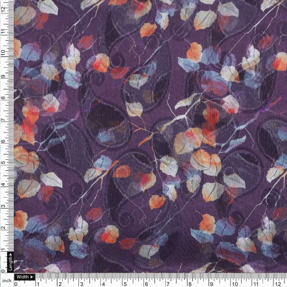 Purple Brasso Fabric with Autumnal Leaves & Paisley Print - Image 4