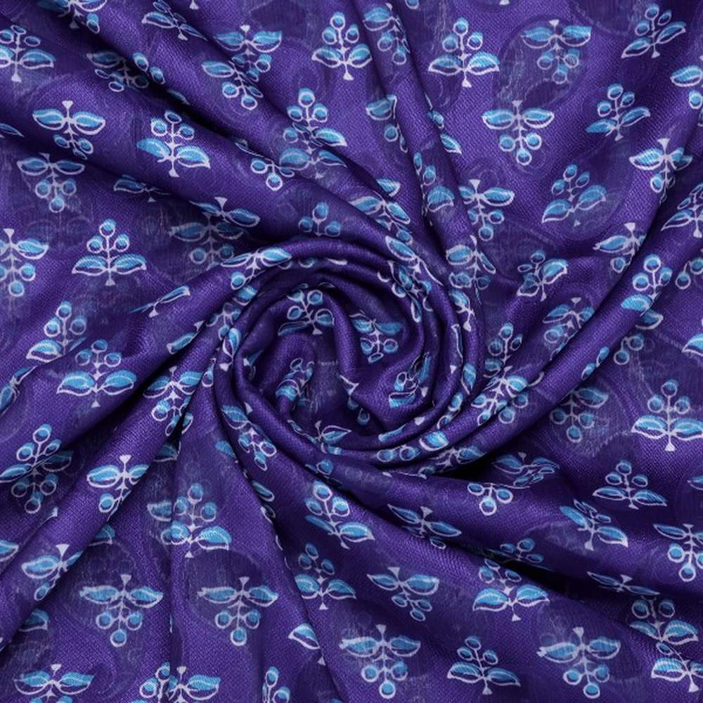 Purple Brasso Fabric with Ditsy Blue Botanical Print - Image 2