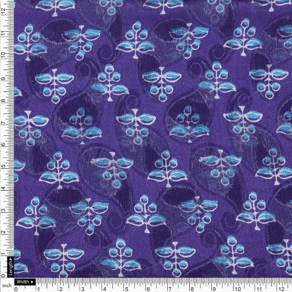 Purple Brasso Fabric with Ditsy Blue Botanical Print - Image 4