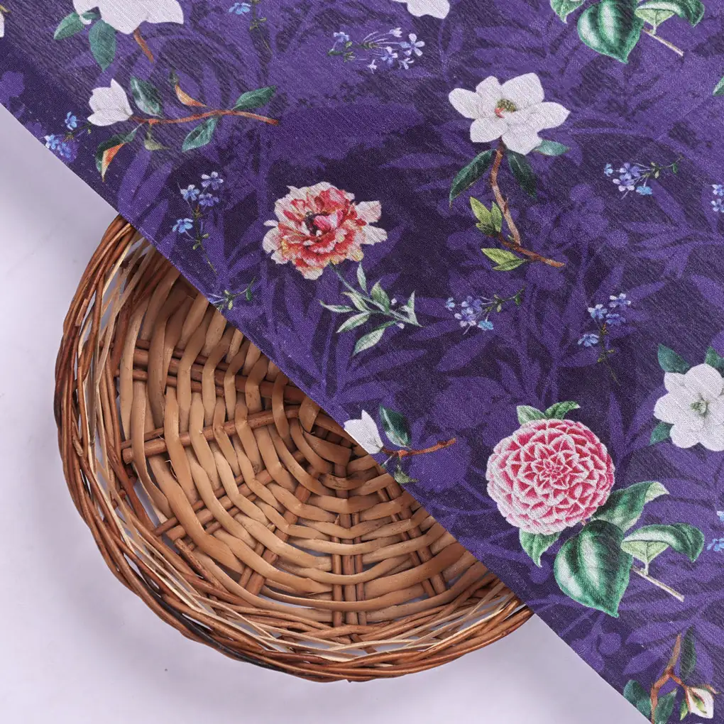 Purple Chinon Fabric with Ditsy & Large Floral Print - Image 2