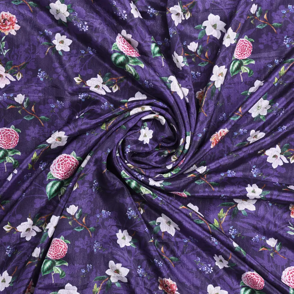 Purple Chinon Fabric with Ditsy & Large Floral Print - Image 3