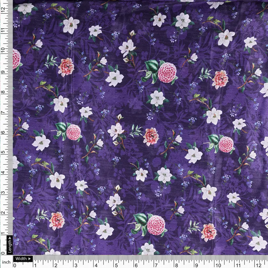 Purple Chinon Fabric with Ditsy & Large Floral Print - Image 4