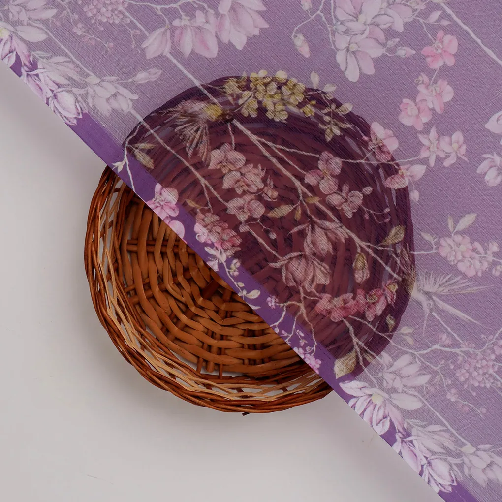 FAB VOGUE Studio Purple Floral Chiffon Fabric - Digital Printed Polyester - Image 2