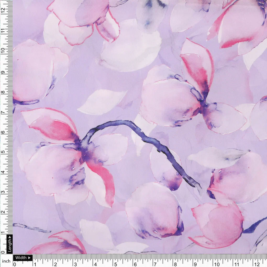 Purple Floral French Crepe Fabric - Image 3