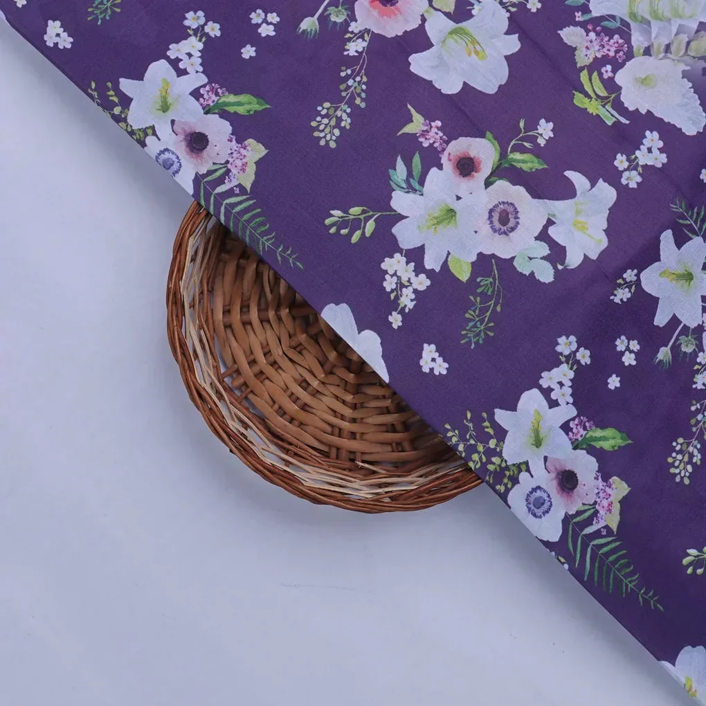 Purple Floral Muslin Fabric - Image 2