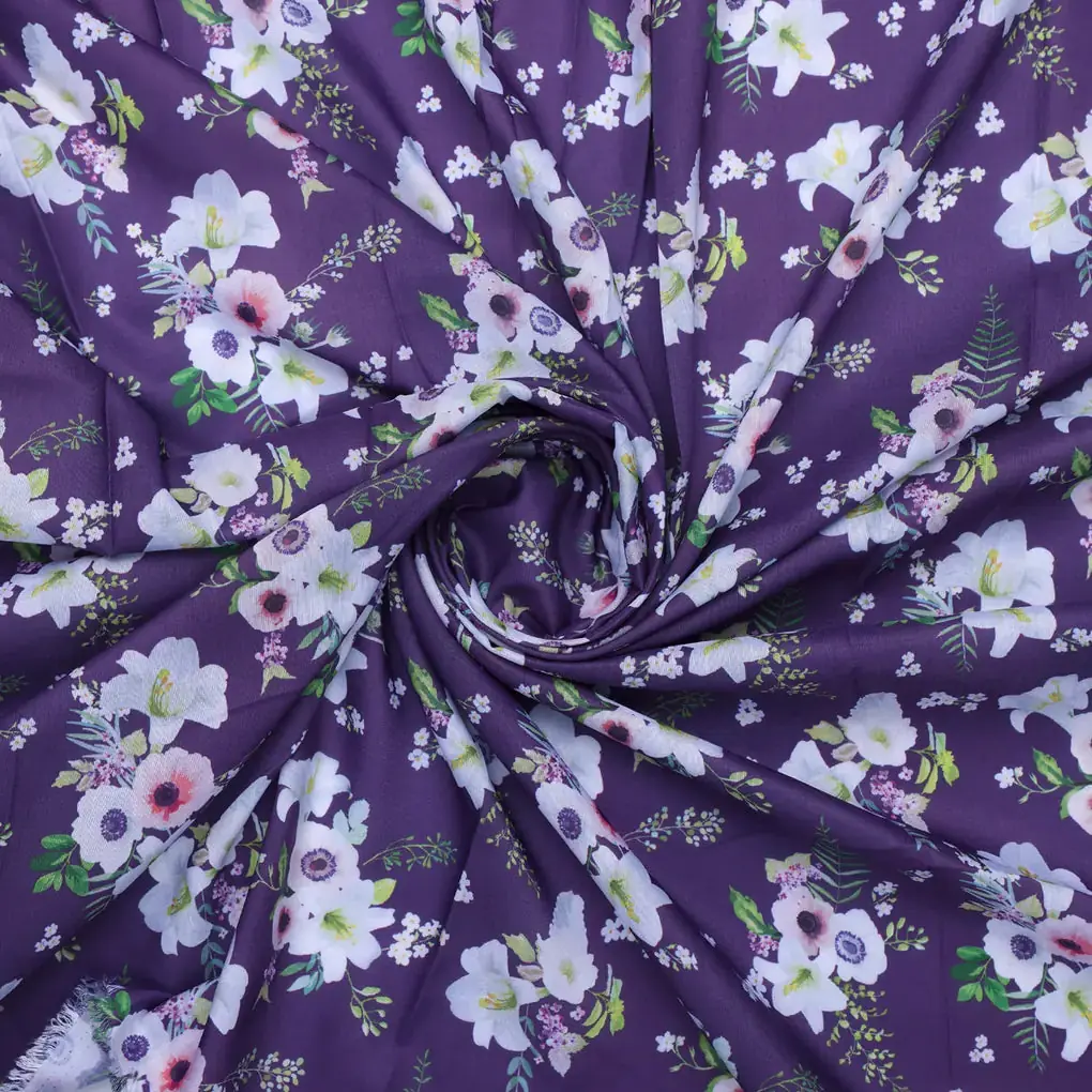 Purple Floral Muslin Fabric - Image 3