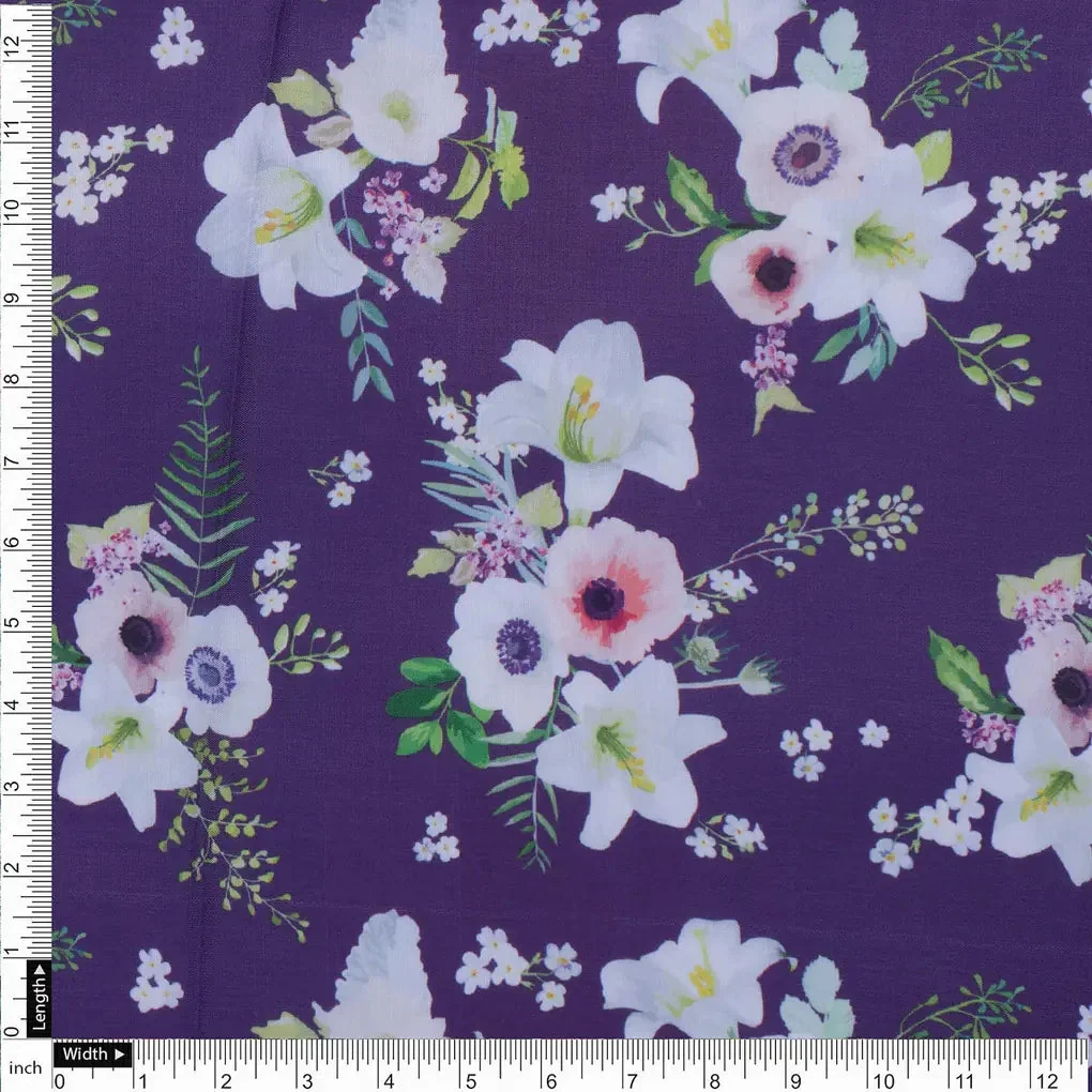 Purple Floral Muslin Fabric - Image 4