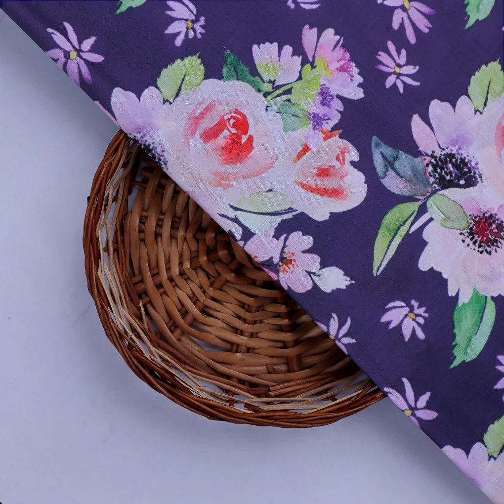 Purple Floral Muslin Fabric - Image 2