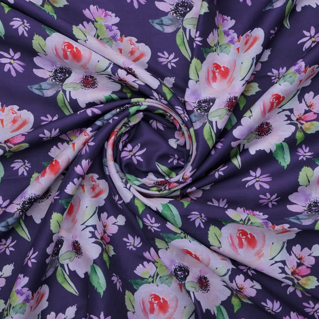 Purple Floral Muslin Fabric - Image 3