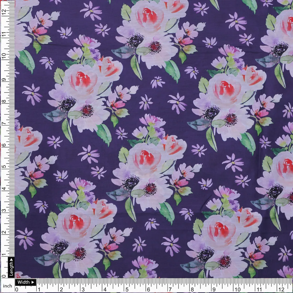 Purple Floral Muslin Fabric - Image 4