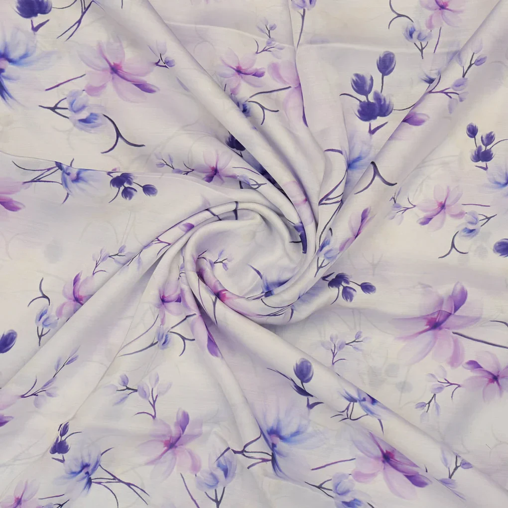 Purple Floral Printed Linen Fabric - Image 2