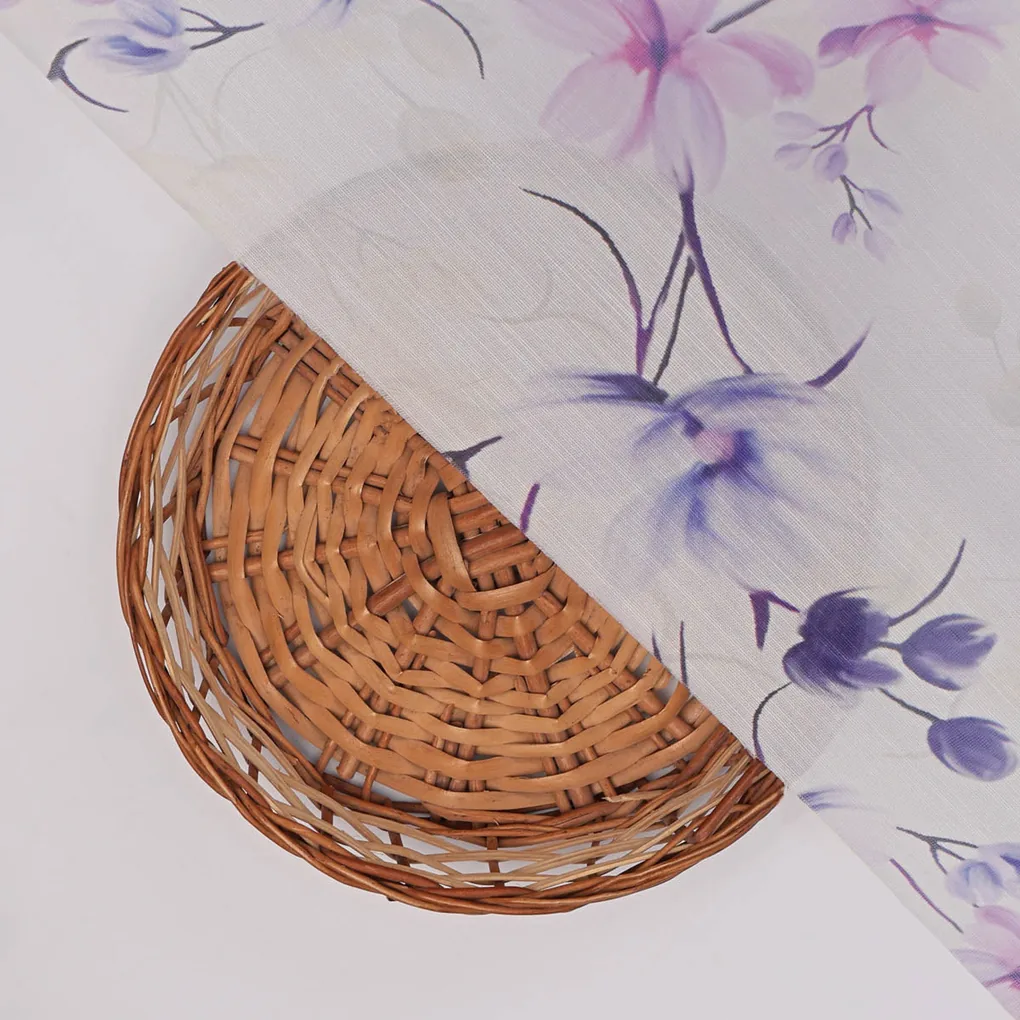 Purple Floral Printed Linen Fabric - Image 3