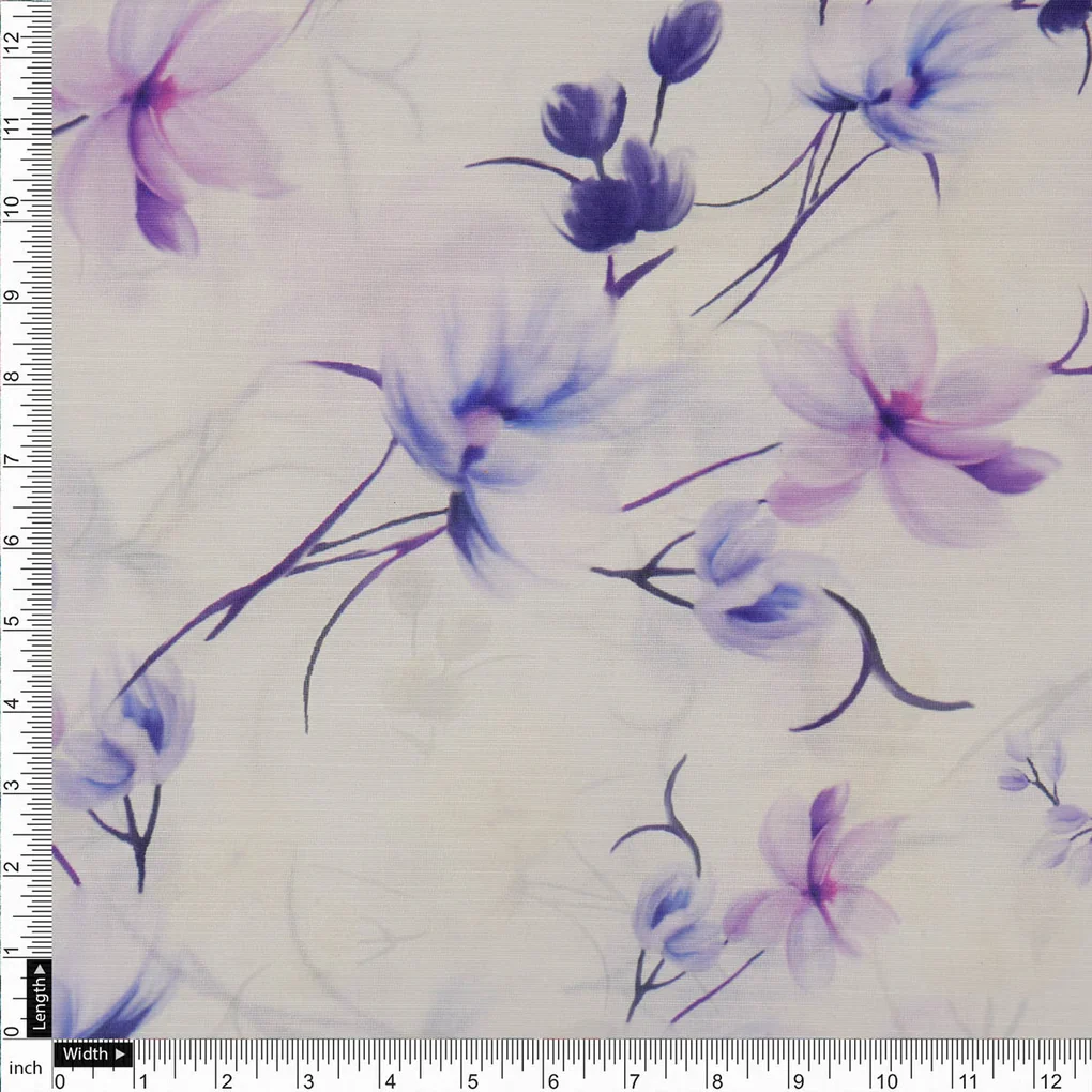 Purple Floral Printed Linen Fabric - Image 4