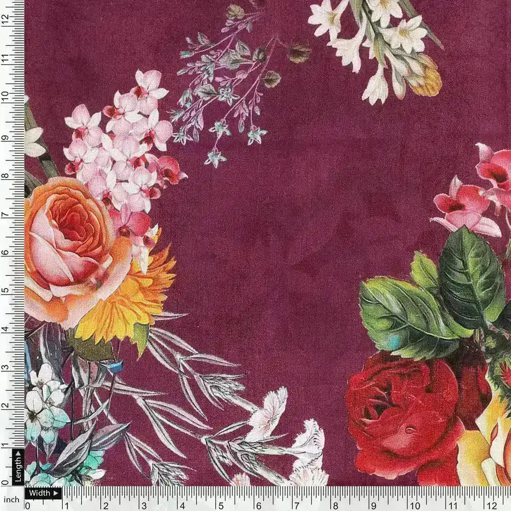 Purple Flower Digital Printed Kora Silk Fabric - Image 4