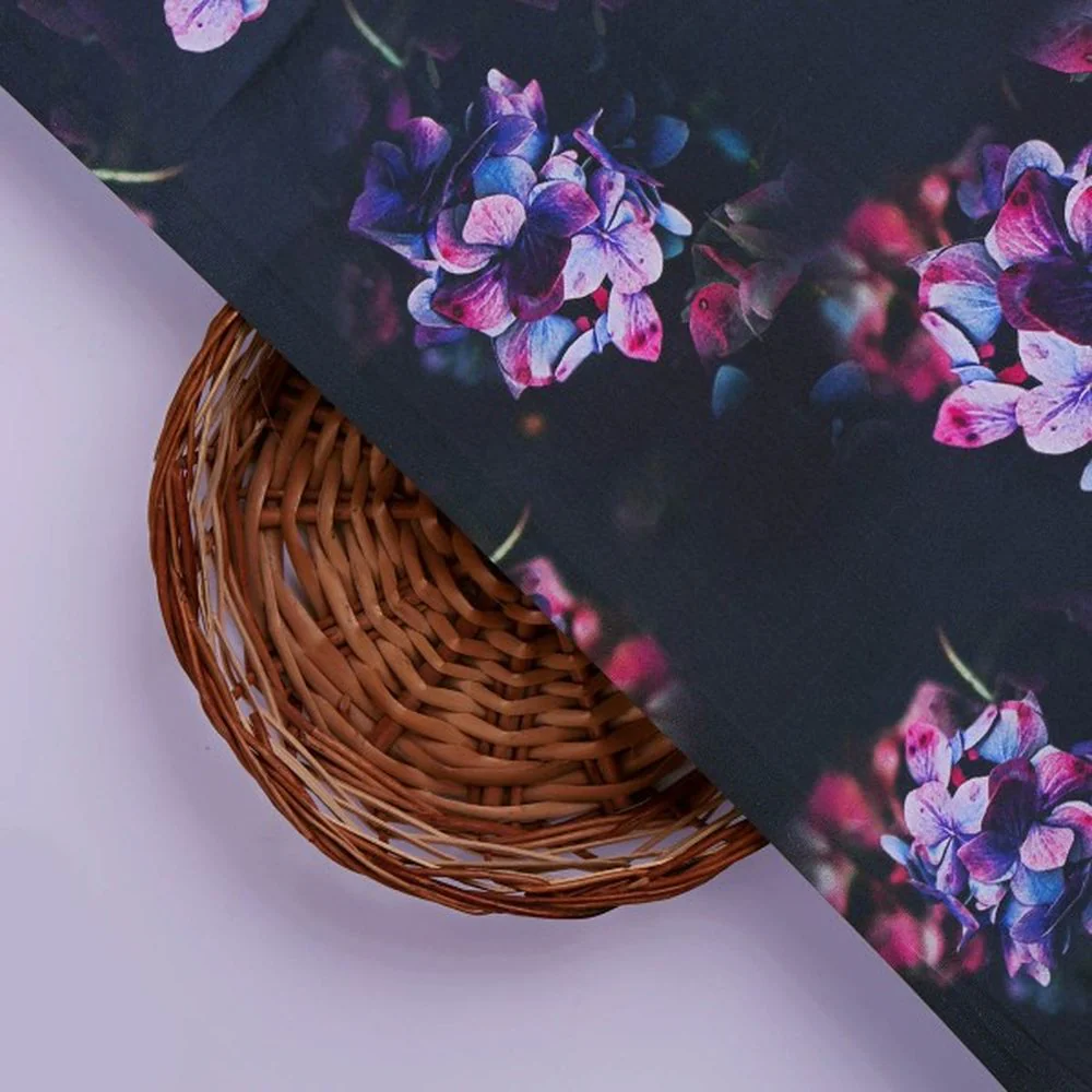 Purple Hydrangea Floral Print Japan Satin Fabric - Image 3
