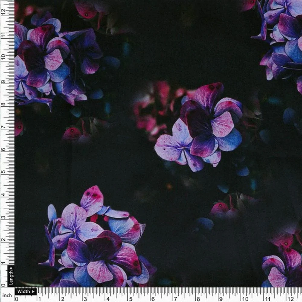 Purple Hydrangea Floral Print Japan Satin Fabric - Image 4