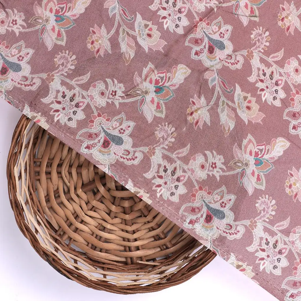 Brown Jacobean Pure Muslin Printed Fabric Material - Image 2