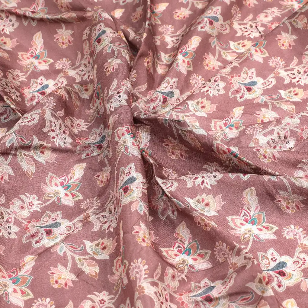 Brown Jacobean Pure Muslin Printed Fabric Material - Image 3
