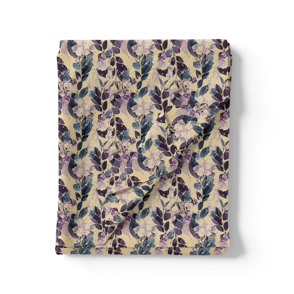 Purple Leaves Linen Printed Fabric Material - Image 3