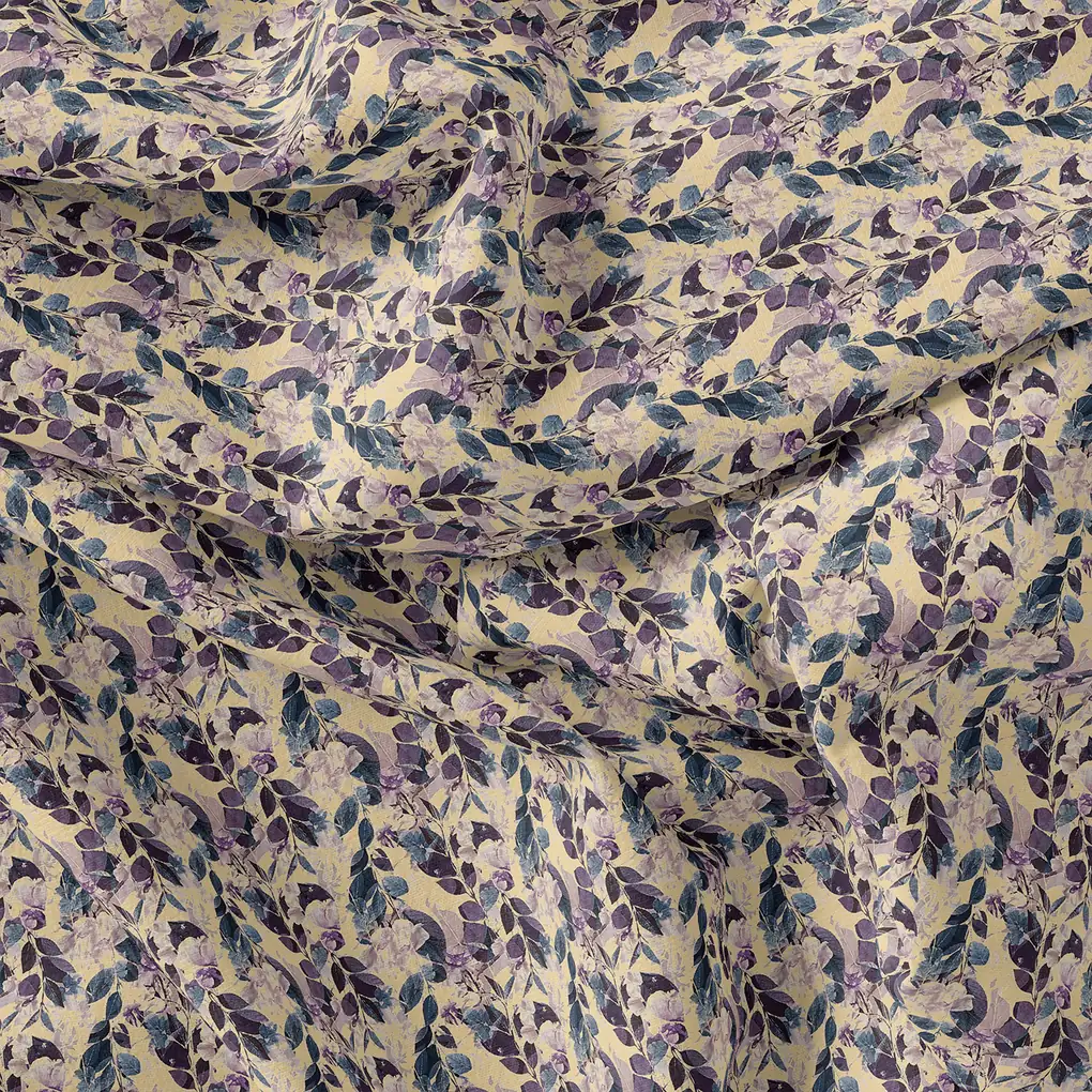 Purple Leaves Linen Printed Fabric Material - Image 4