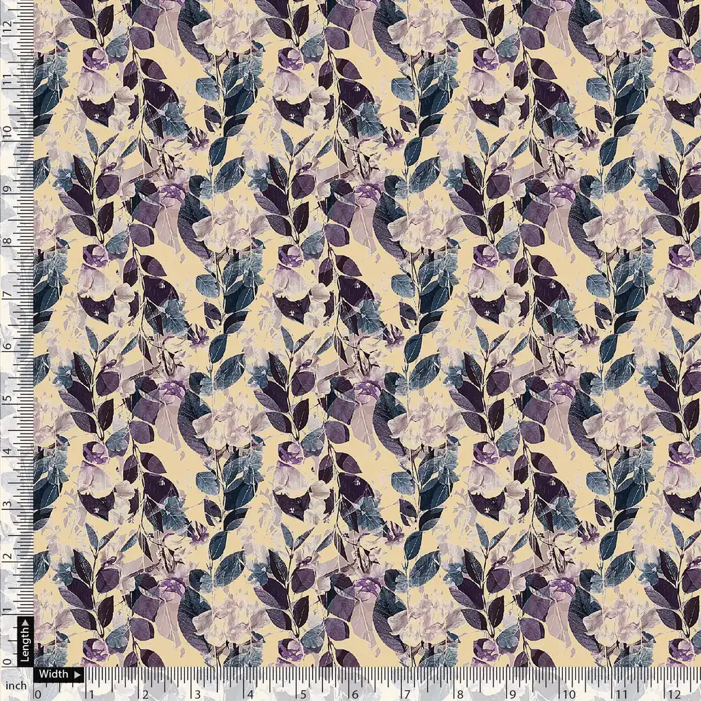 Purple Leaves Linen Printed Fabric Material - Image 5