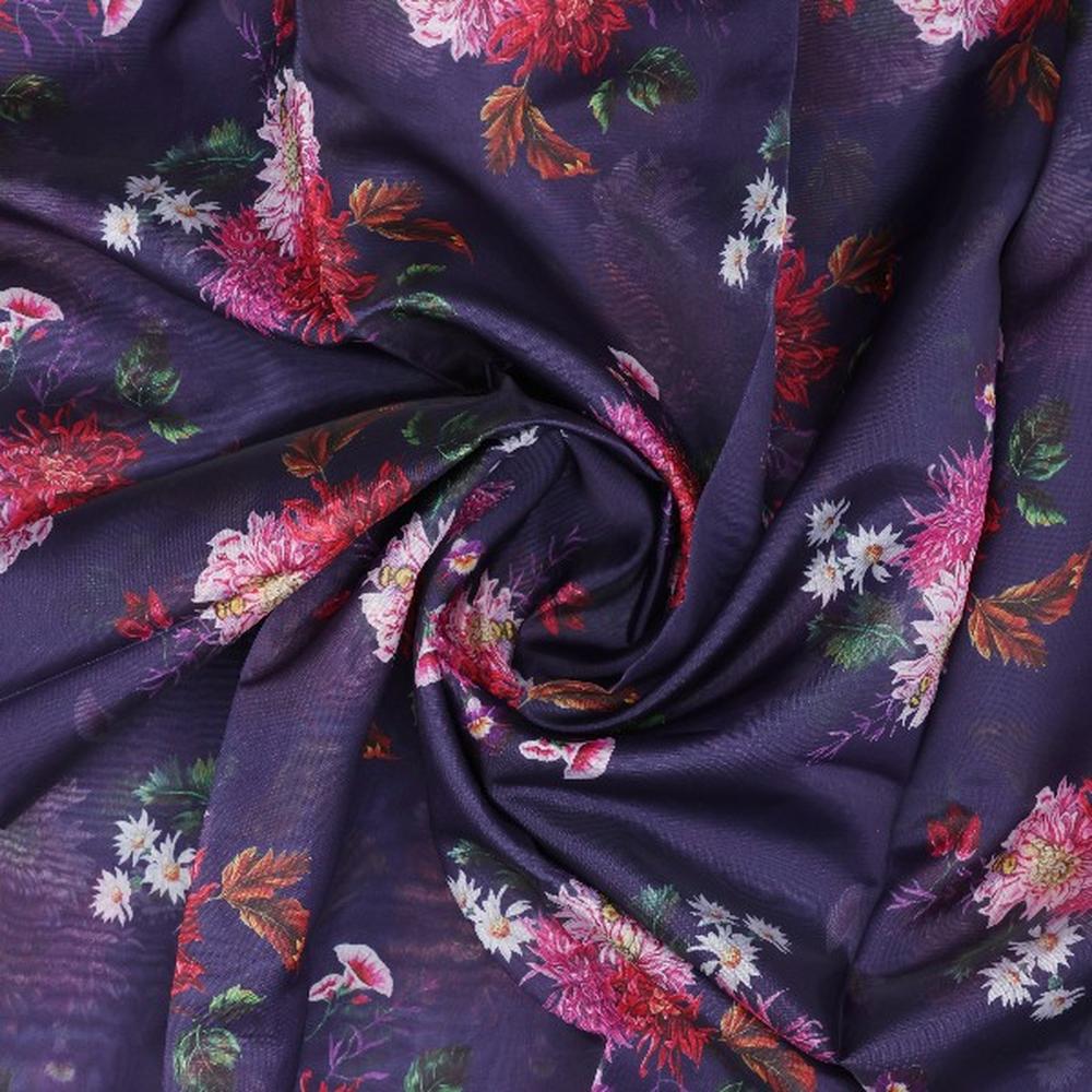 Purple Organza Floral Print Fabric - Image 2