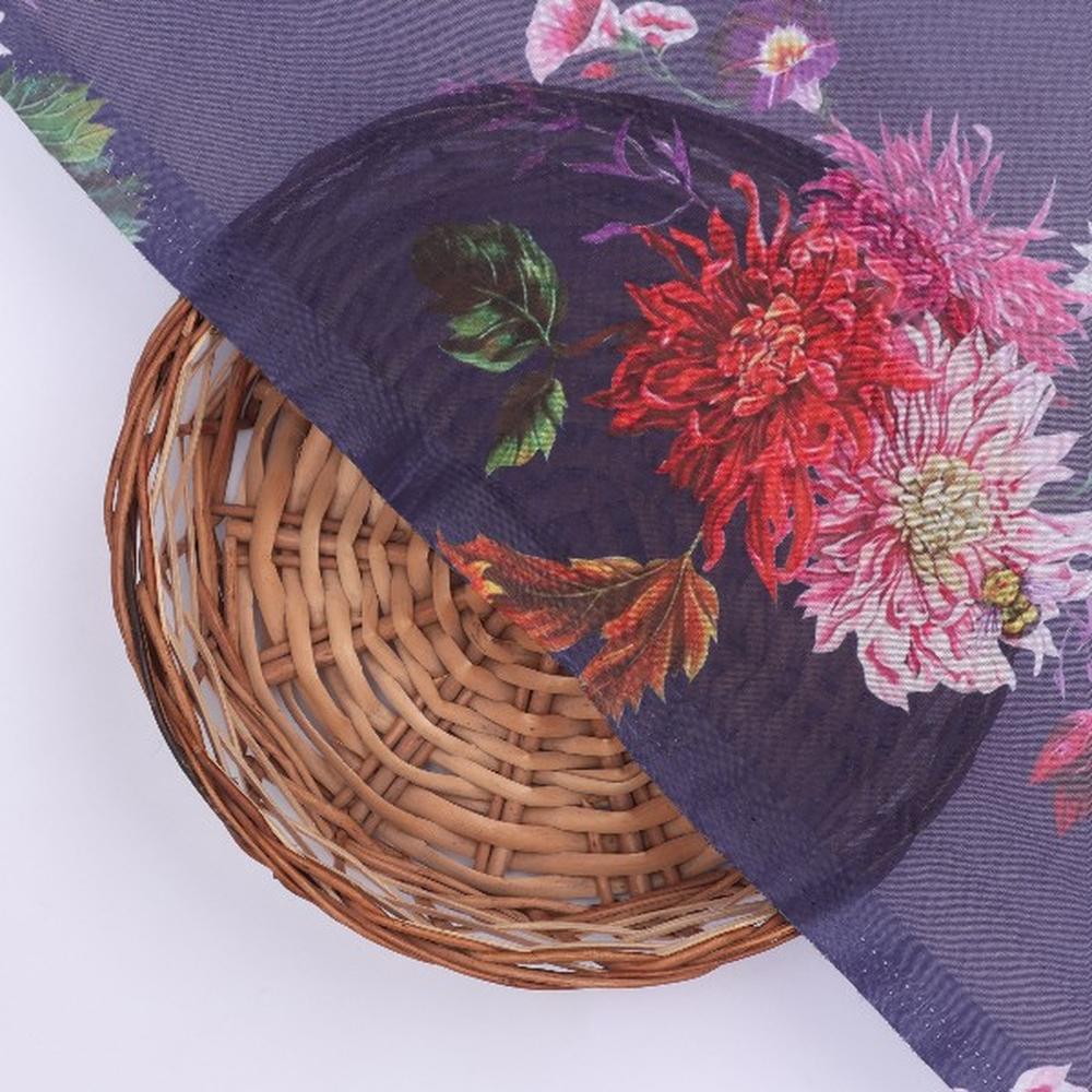 Purple Organza Floral Print Fabric - Image 3