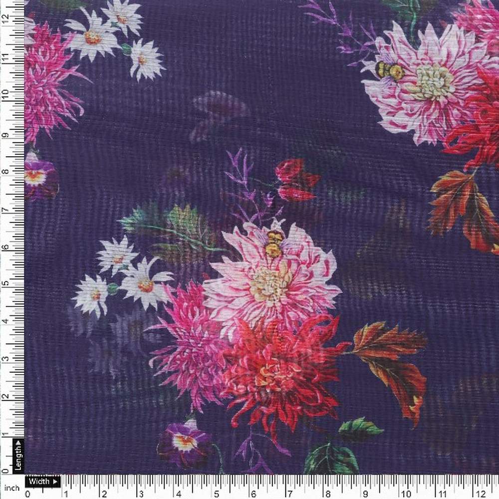Purple Organza Floral Print Fabric - Image 4