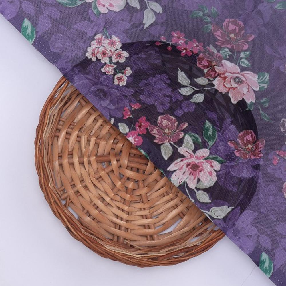 Purple Organza Floral Print Fabric - Image 3