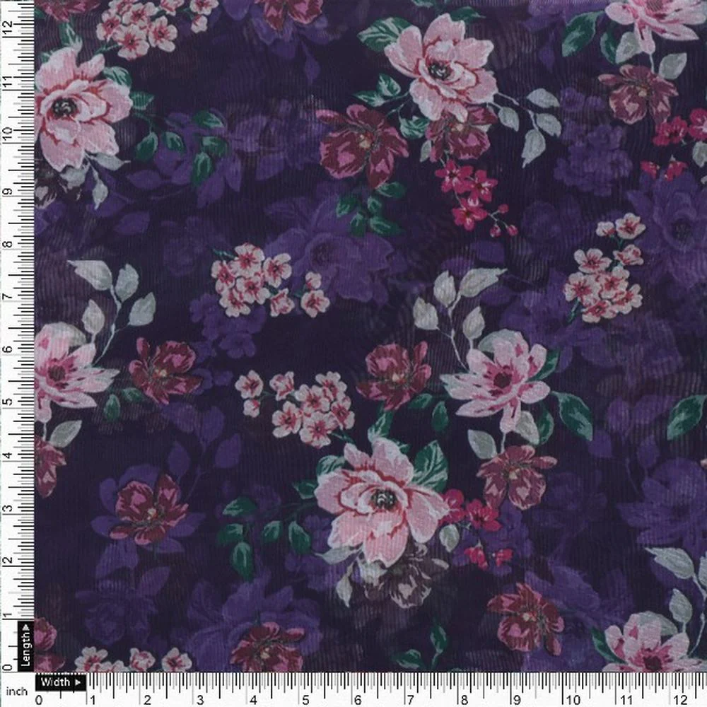Purple Organza Floral Print Fabric - Image 4