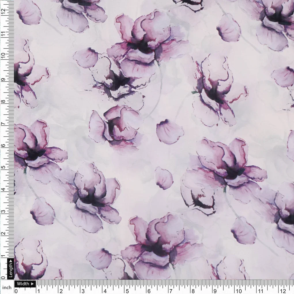 Purple Watercolor Floral French Crepe - Image 4