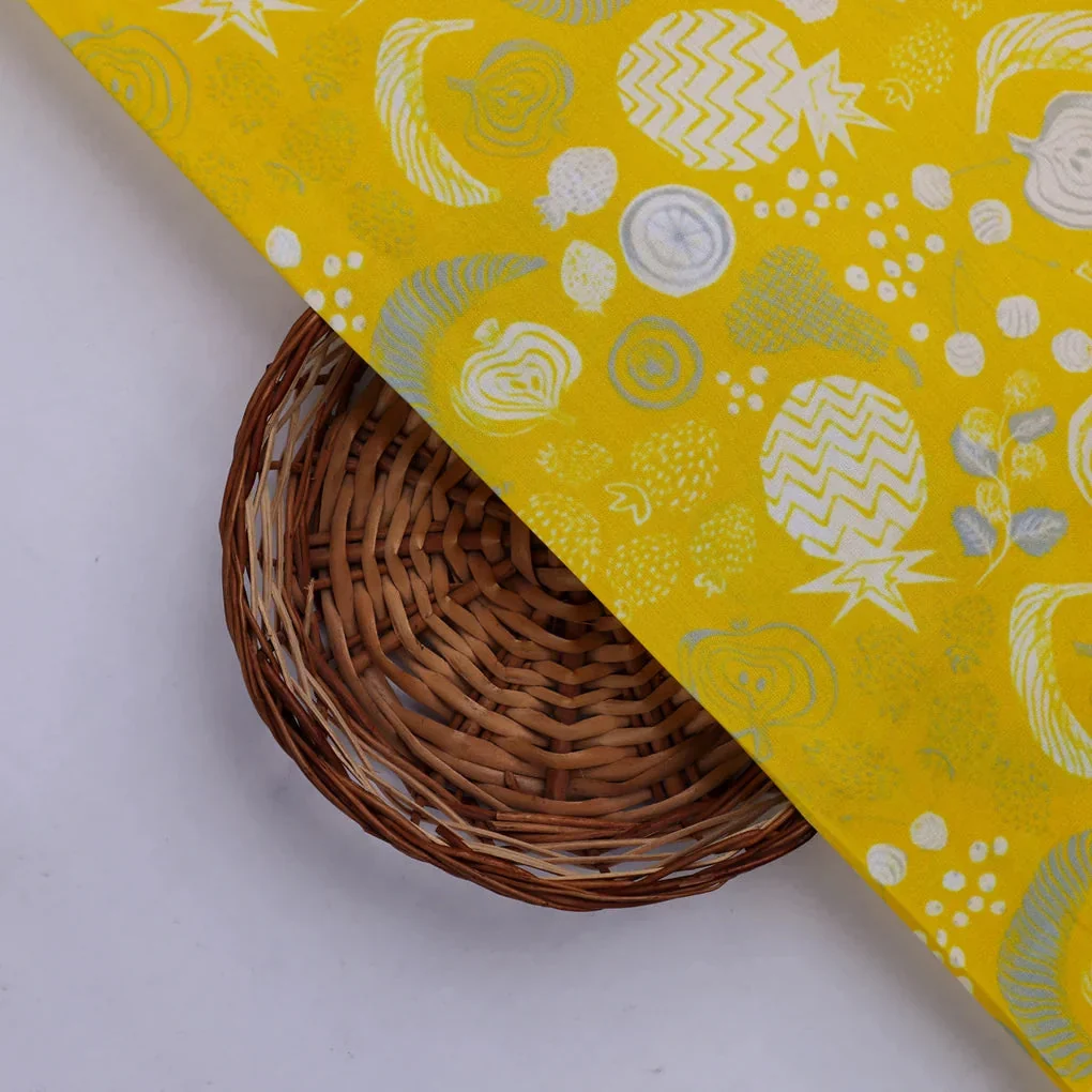 Quirky Fruits and Shapes Printed Muslin Fabric - Image 2