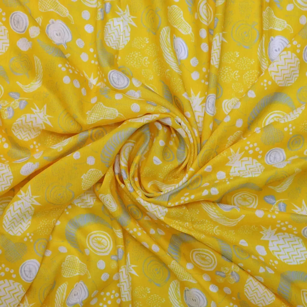 Quirky Fruits and Shapes Printed Muslin Fabric - Image 3