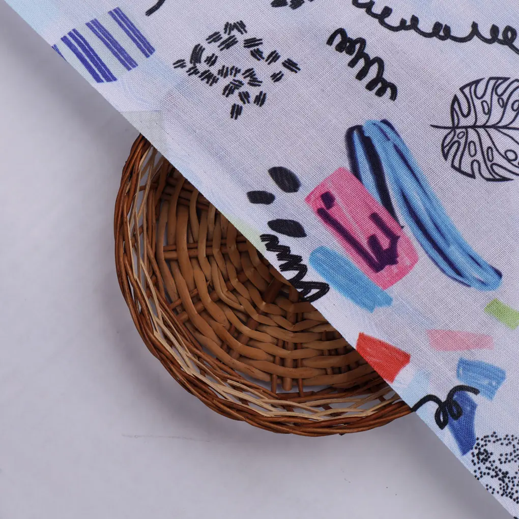 Quirky Hand Drawn Abstract Print Linen Fabric - Image 2