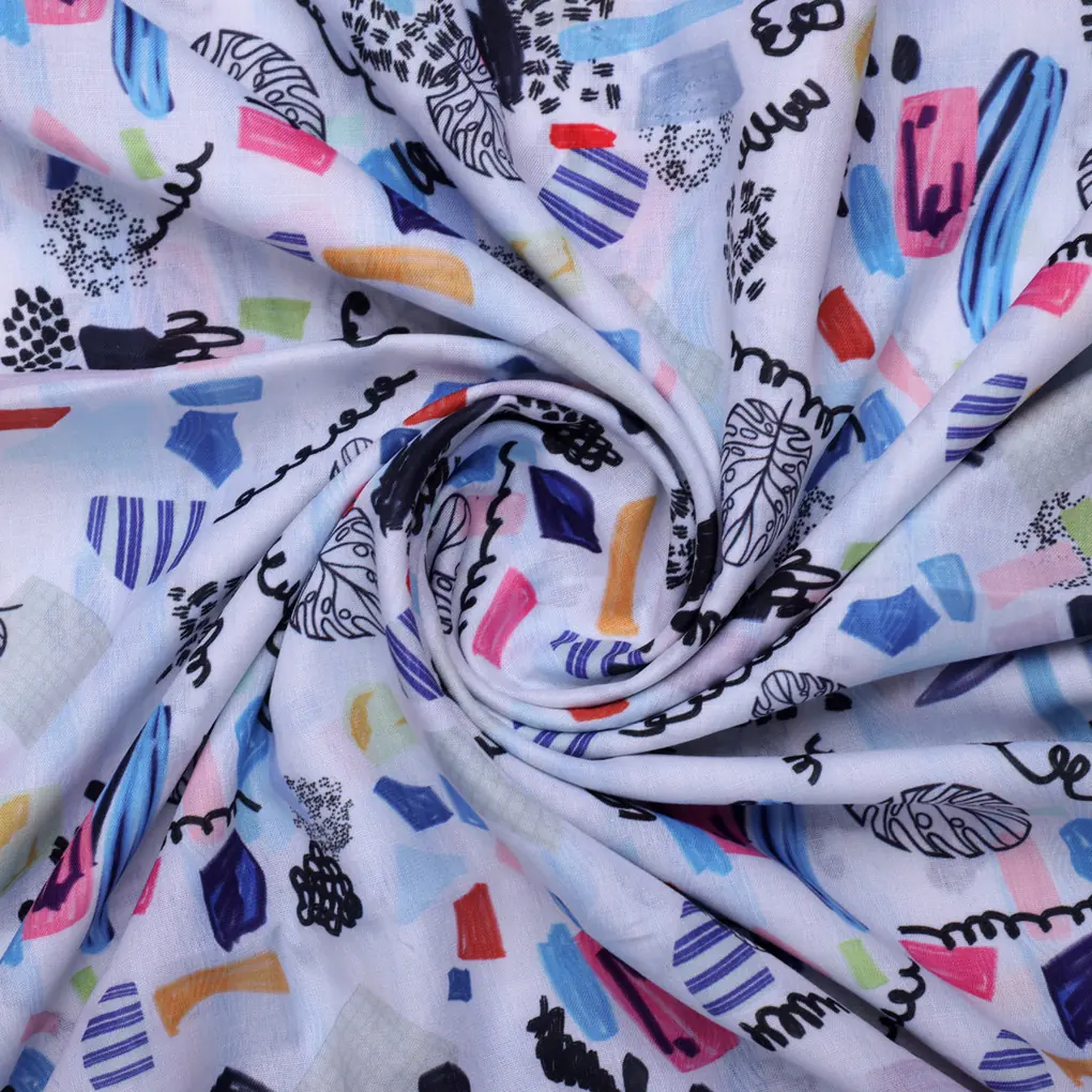 Quirky Hand Drawn Abstract Print Linen Fabric - Image 3