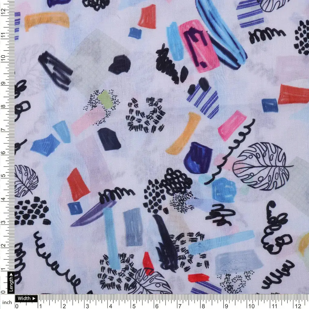 Quirky Hand Drawn Abstract Print Linen Fabric - Image 4