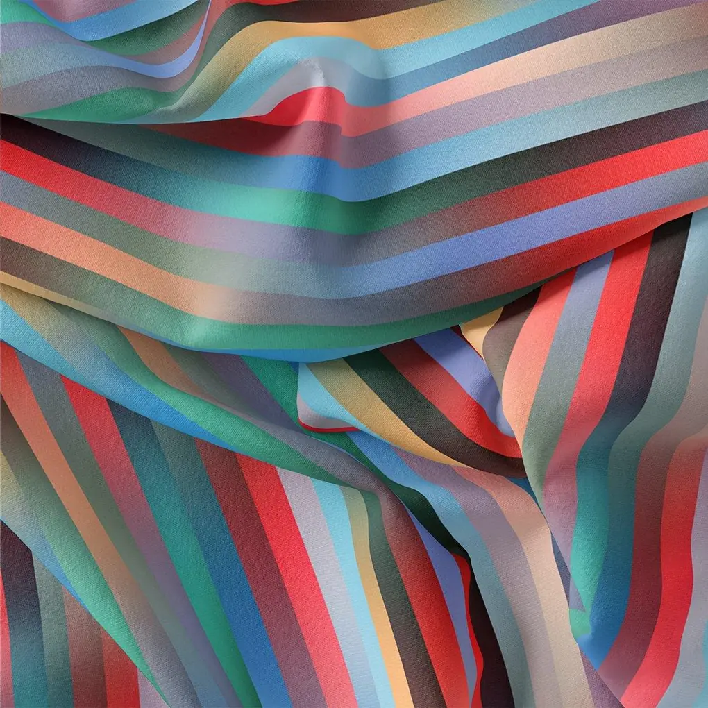 Rainbow Blurry Serpentine Strips Digital Printed Fabric - Image 3