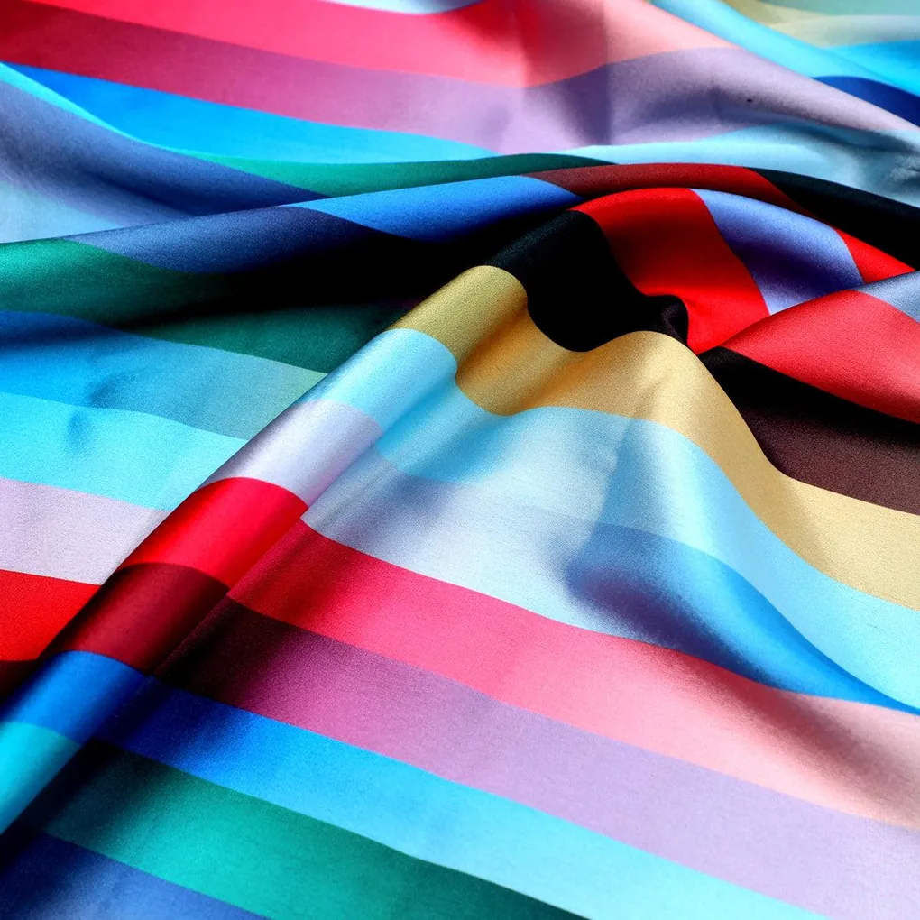 Rainbow Blurry Serpentine Strips Digital Printed Fabric - Japan Satin - Image 3