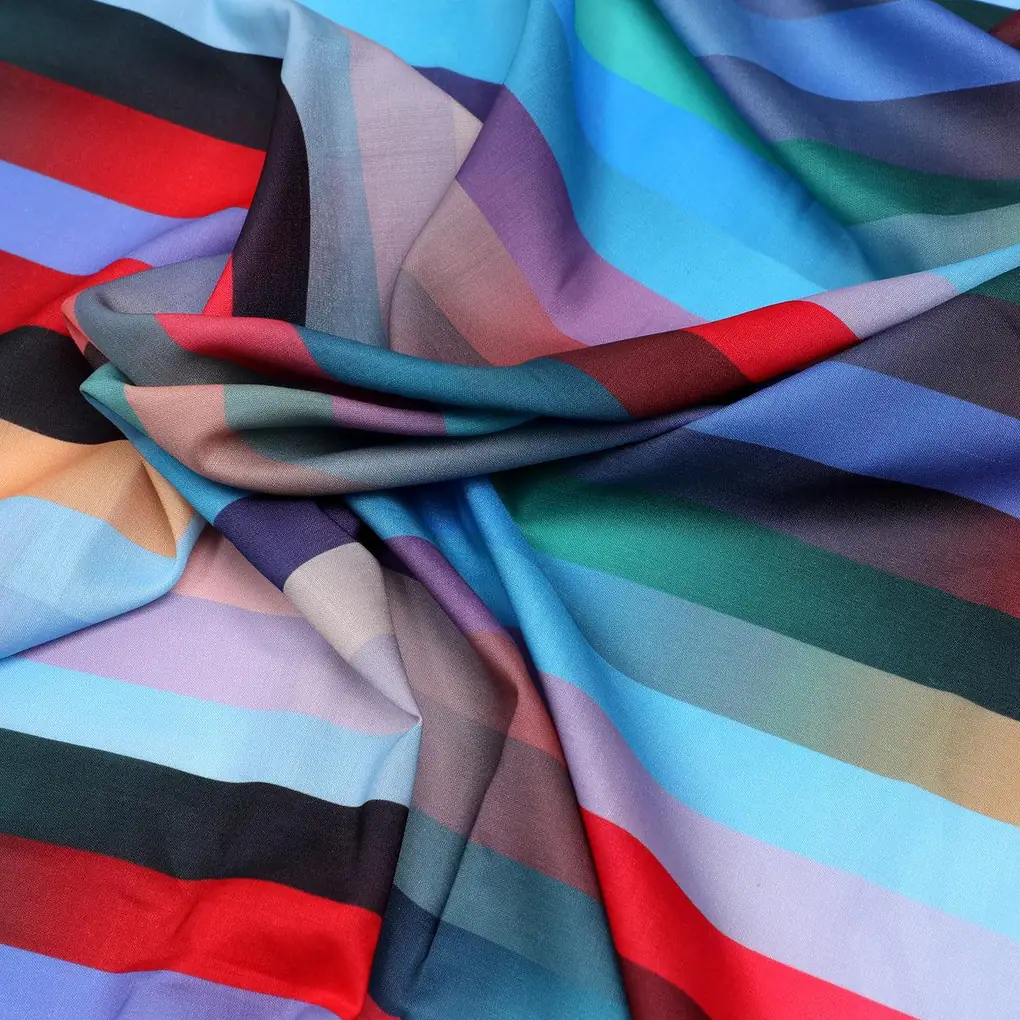 Rainbow Blurry Serpentine Strips Digital Printed Fabric - Kora Silk - Image 3