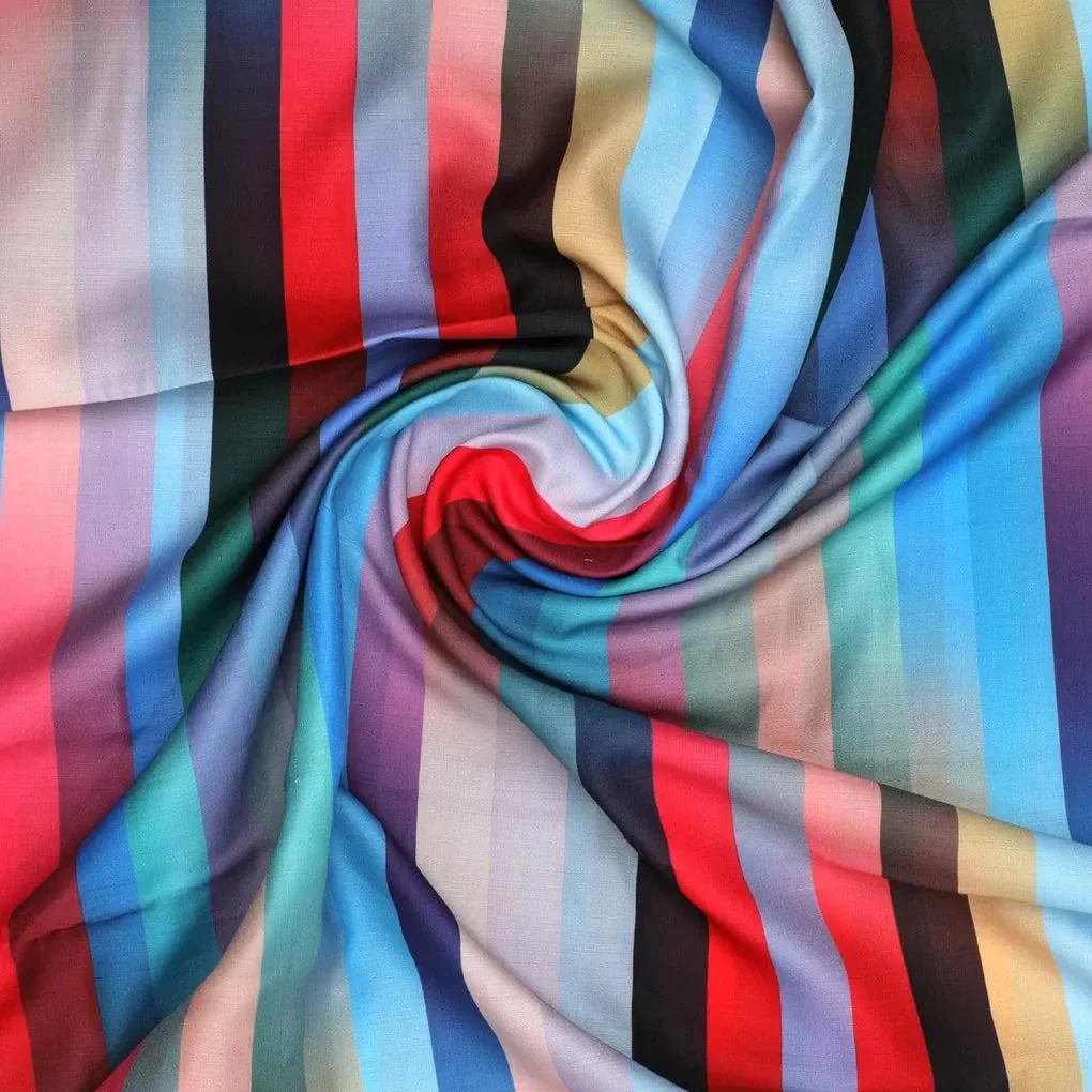Rainbow Blurry Serpentine Strips Digital Printed Fabric - Muslin - Image 2