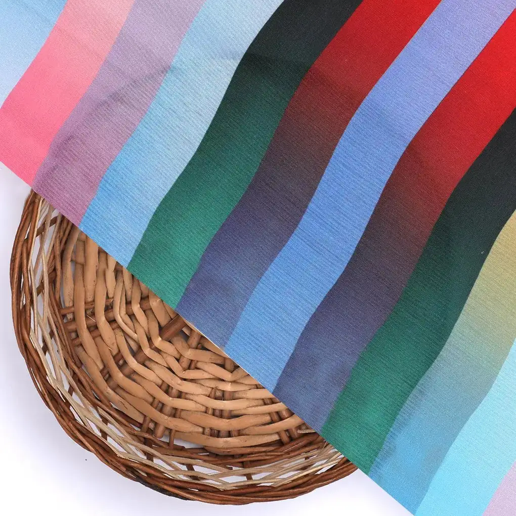 Rainbow Blurry Serpentine Strips Digital Printed Fabric - Muslin - Image 3