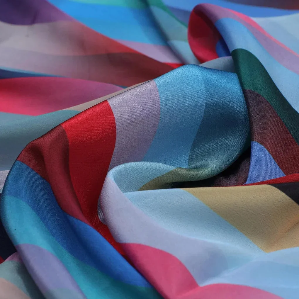 Rainbow Blurry Serpentine Strips Digital Printed Fabric - Crepe - Image 3
