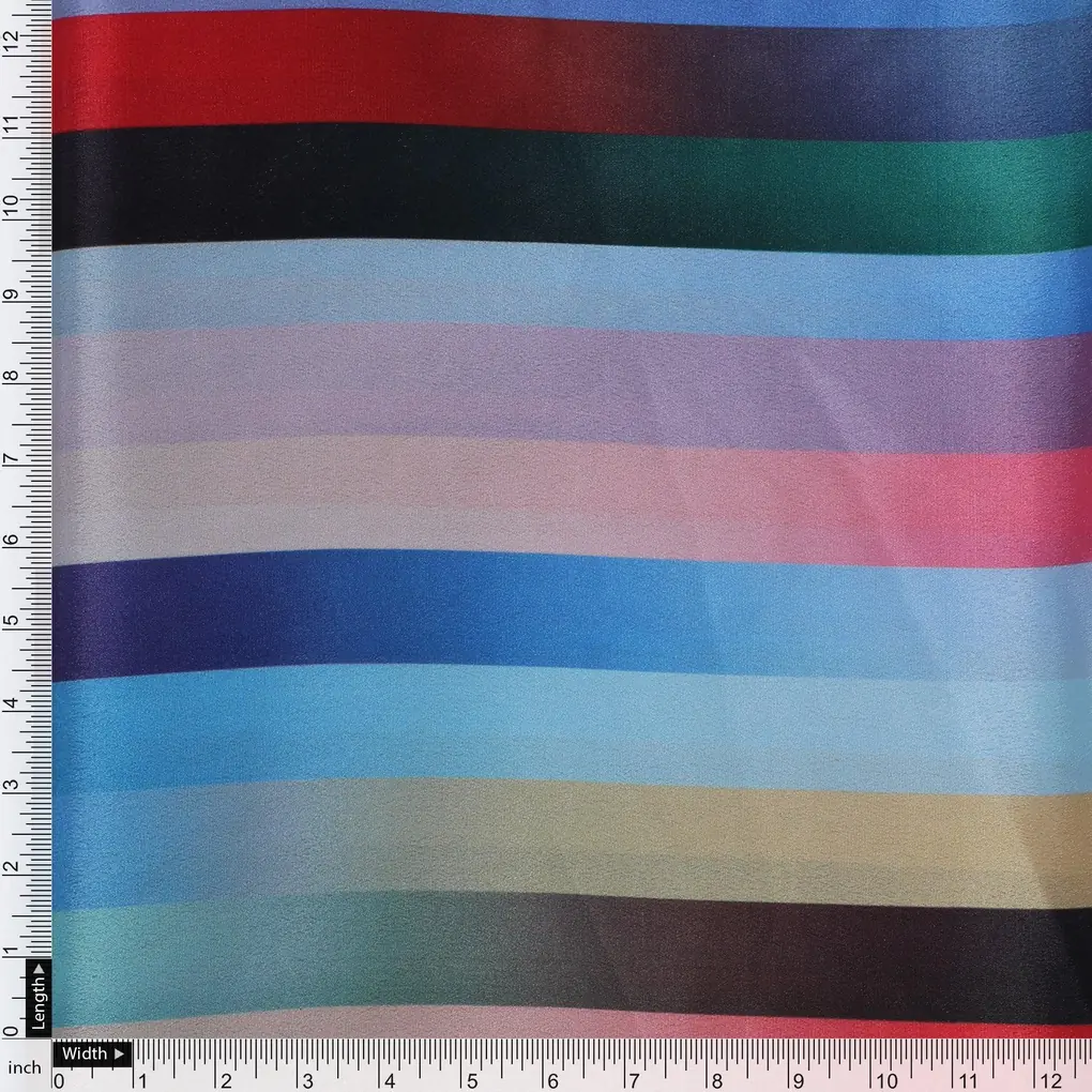Rainbow Blurry Serpentine Strips Digital Printed Fabric - Crepe - Image 4