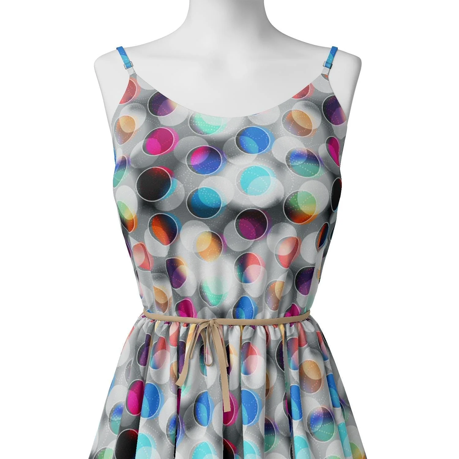 Rainbow Circle With Doted Line Bar Digital Printed Fabric - Image 2