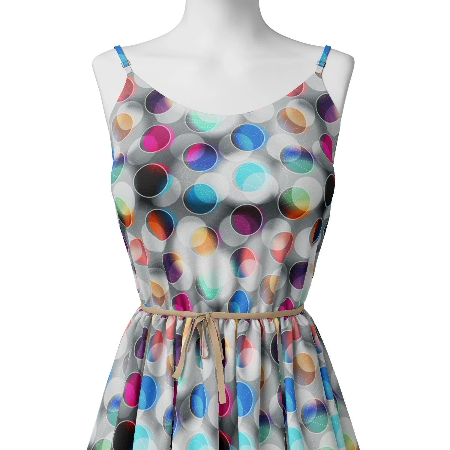 Rainbow Circle With Doted Line Bar Digital Printed Fabric - Silk Crepe - Image 2