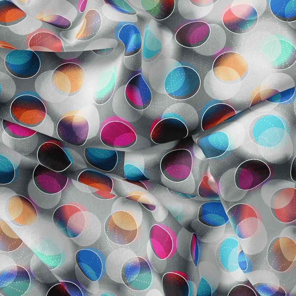 Rainbow Circle With Doted Line Bar Digital Printed Fabric - Silk Crepe - Image 4