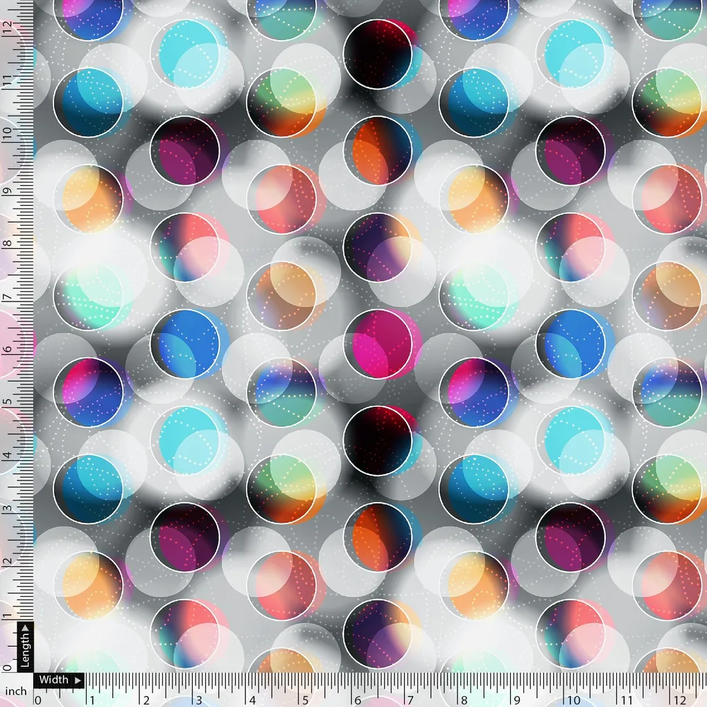 Rainbow Circle With Doted Line Bar Digital Printed Fabric - Silk Crepe - Image 5