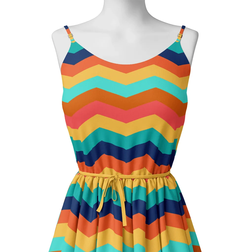 Rainbow Colour Strips Zigzag Digital Printed Fabric - Image 2