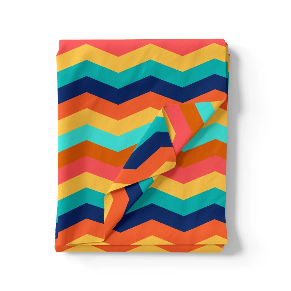 Rainbow Colour Strips Zigzag Digital Printed Fabric - Image 3