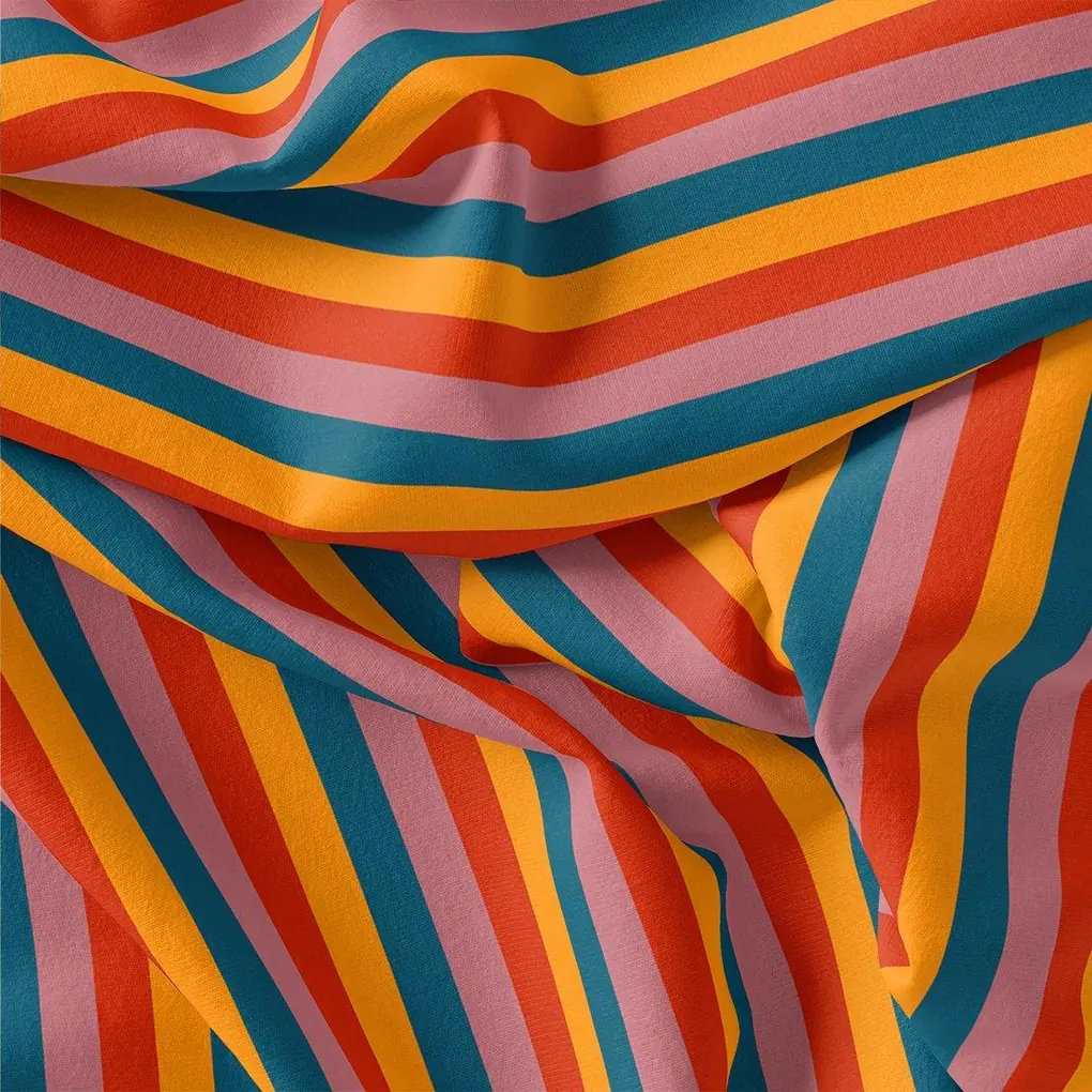 Rainbow Colourful Breton Stripes Digital Printed Fabric - Image 3